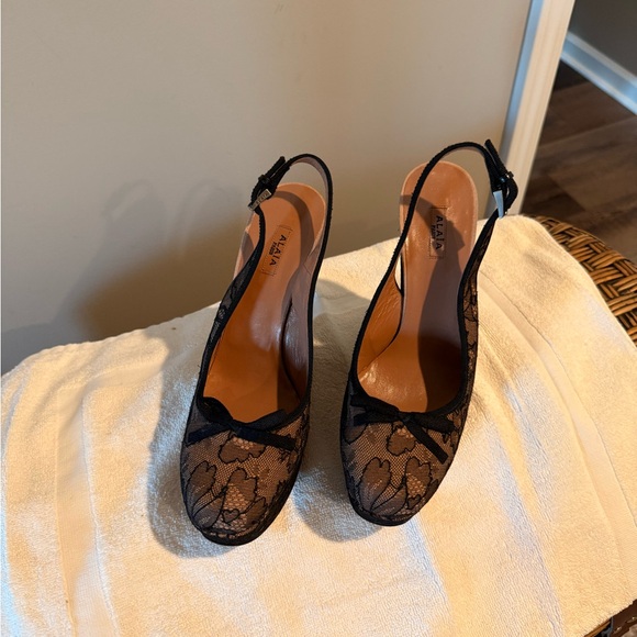 Alaia Shoes - Alaia Black Lace Slingback Heels